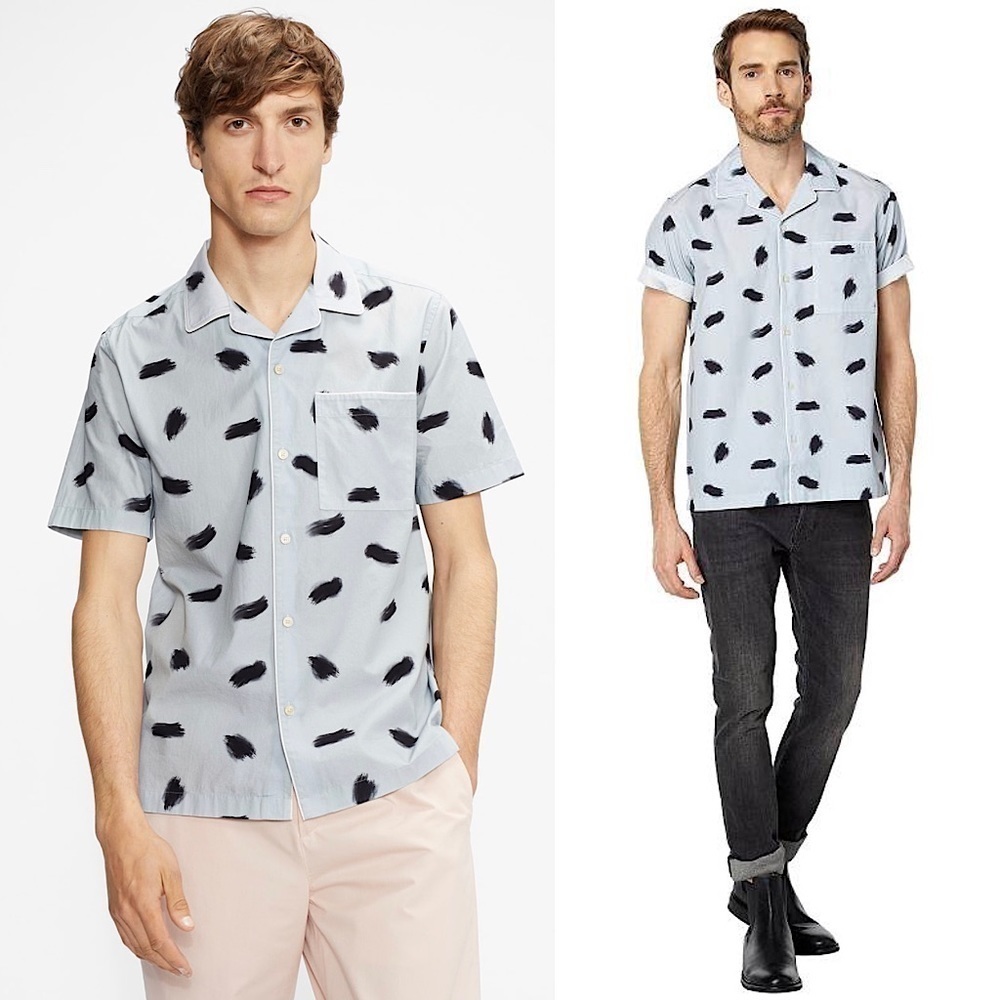 NWT TED BAKER Retro Shortā Sleeve Graphic Print Button Down Camp Collar Shirt XL